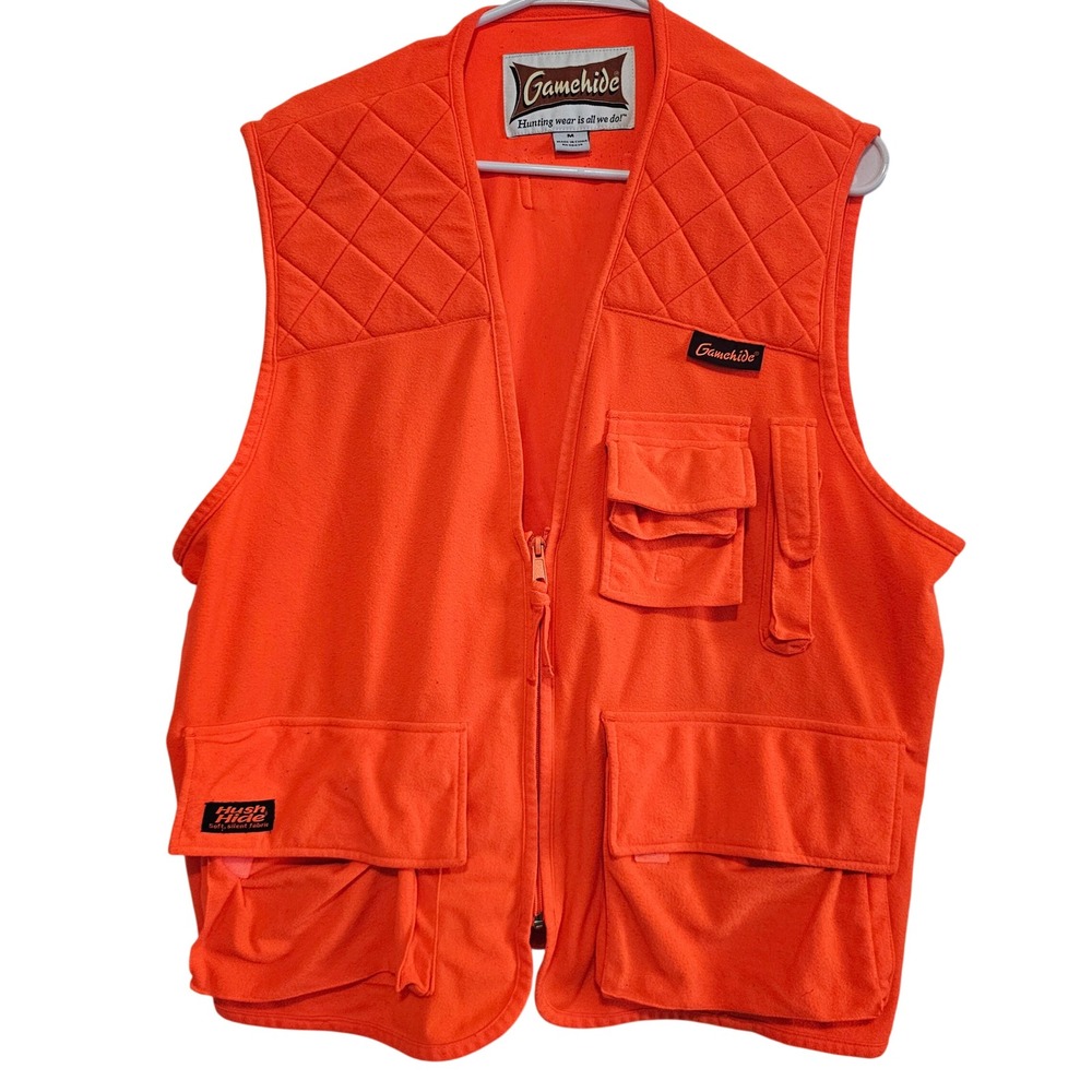 Gamehide Hush-Hide Orange Hunting Vest‎ Mens Medium Quilted Shooting Pockets
